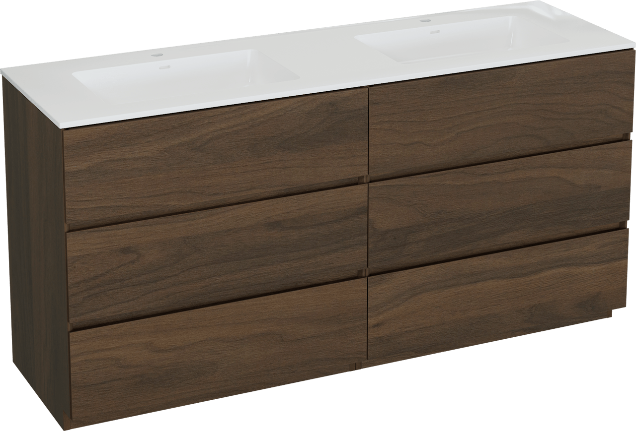 Storke Edge meuble salle de bains à poser 170 x 52 cm noyer avec Bilia double vasque en marbre composite blanc brillant