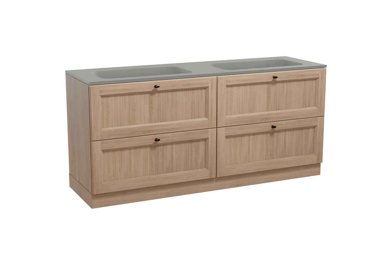 Balmani Lemon meuble salle de bains à poser 180 x 55 cm chêne vieilli avec Tablo Strada double vasque en marbre composite soie grise