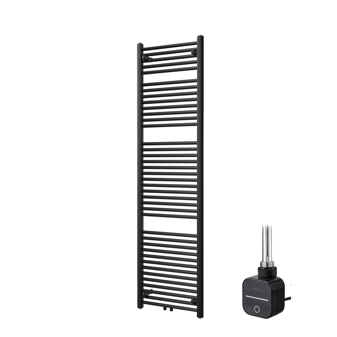 Vipera Kanza enkele handdoekradiator 50 x 180 cm elektrische verwarming mat zwart zij- en middenaansluiting 800W, weerstand inbegrepen