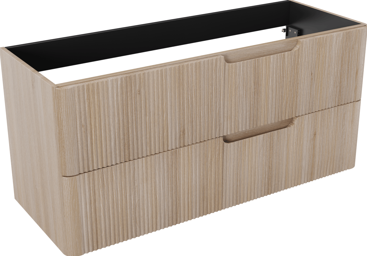 Linie Curvo hängender möbelstück Waschtischunterschränke 120 x 46 cm Eiche Hell 2 Schubladen, Vert. Sym. Rippe