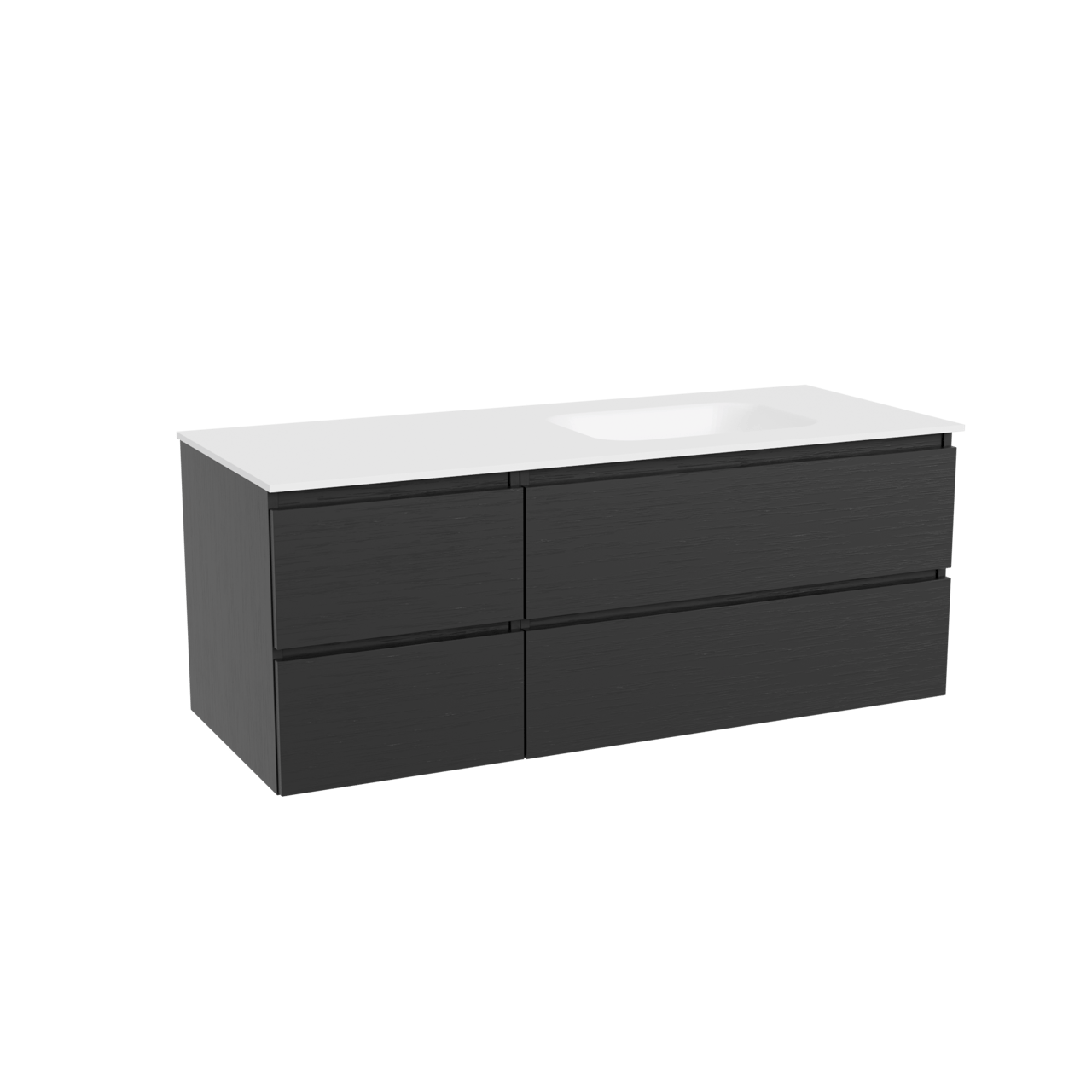 Balmani Lucida meuble salle de bains suspendu 135 x 55 cm chêne noir avec Tablo Arcato vasque asymétrique droite en solid surface blanc mat