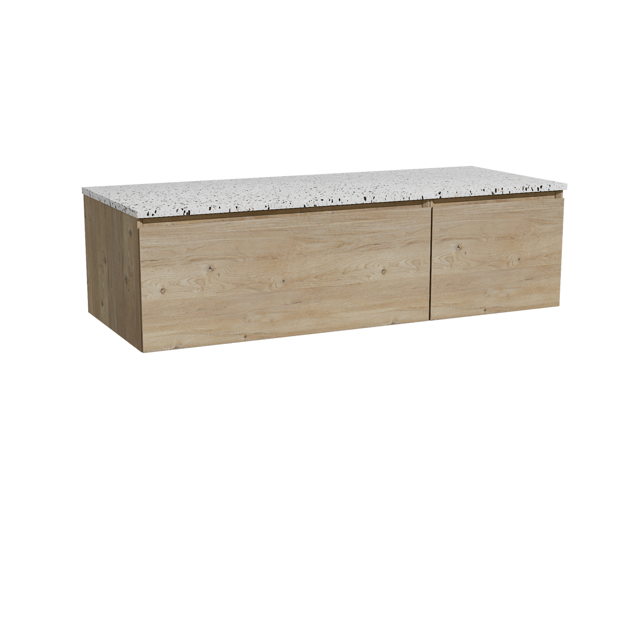 Storke Edge meuble salle de bains suspendu 130 x 52 cm chêne brut avec Tavola tablette simple ou double en blanc/noir mat terrazzo