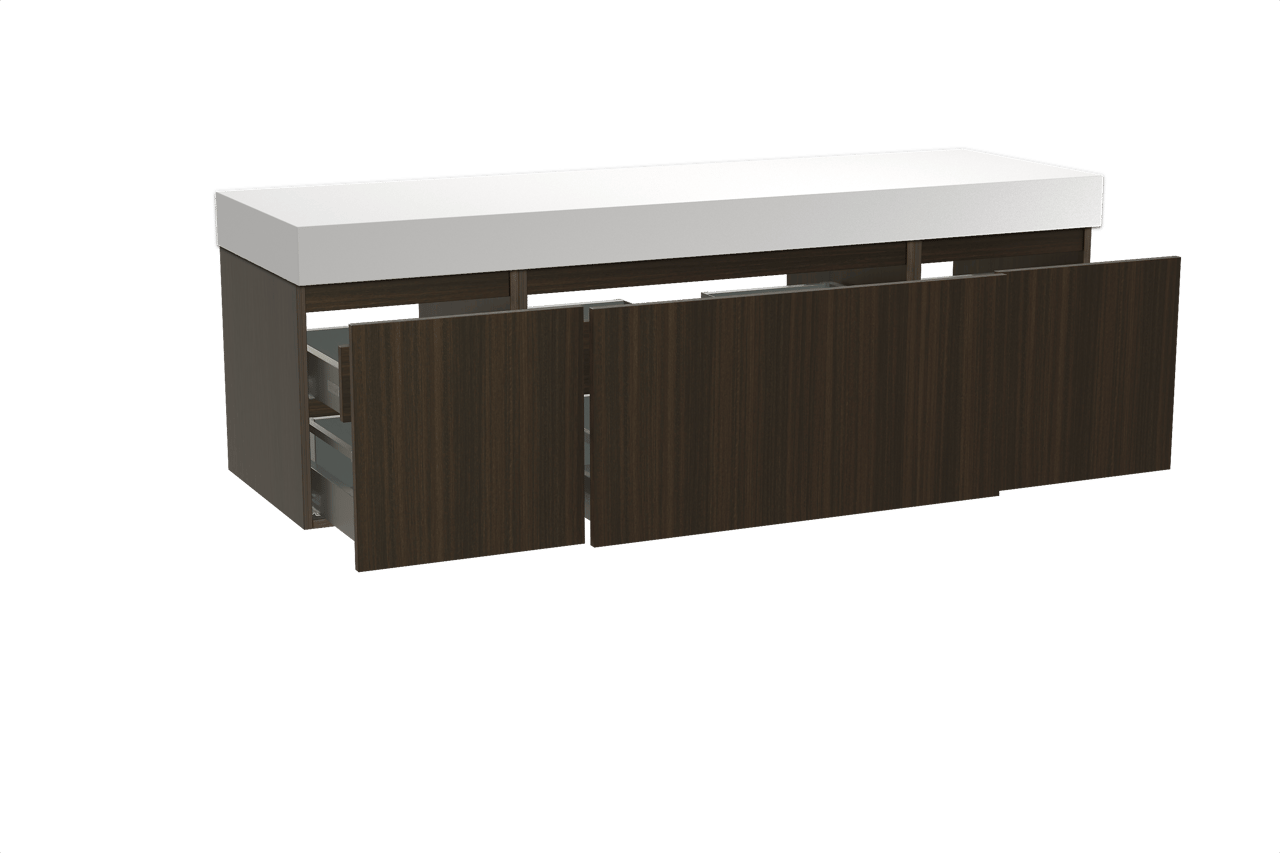 Balmani Sfera zwevend badkamermeubel 180 x 55 cm eucalyptus met Dominus enkel of dubbel tablet in solid surface mat wit