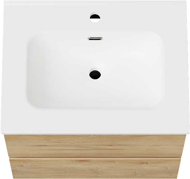 Linie Lado zwevend badmeubel 60 x 46 cm naturel eiken met Baro enkele wastafel in porselein mat wit