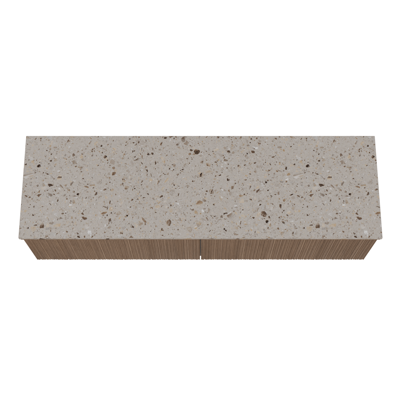 Balmani Forma meuble salle de bains suspendu 180 x 55 cm noyer américain avec Stretto tablette simple ou double en terrazzo greige terrazzo, Nervure circulaire asymétrique verticale