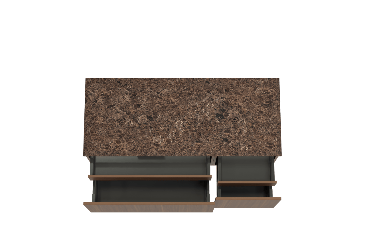 Balmani Sfera hängendes Möbelstück Set: 135 x 55 cm, Amerikanischer Nussbaum, mit Stretto Einzel- oder Doppel Waschtischplatte, Marmor Dark Emperador