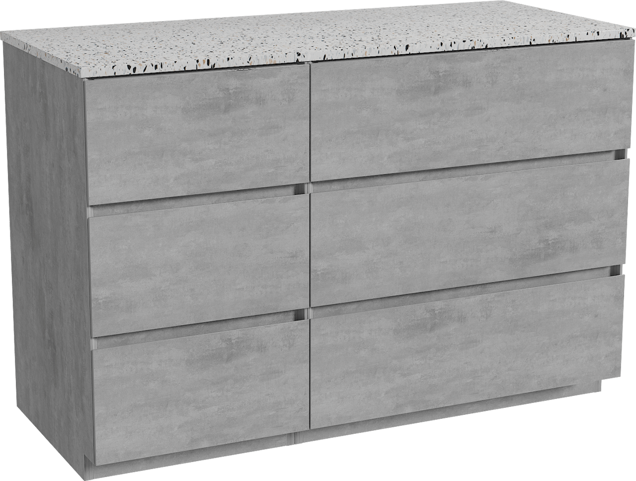 Storke Edge freistehendes Möbelstück Set: 120 x 52 cm, Beton dunkelgrau, mit Tavola Einzel- oder Doppel Waschtischplatte, Terrazzo in Weiß/Schwarz matt