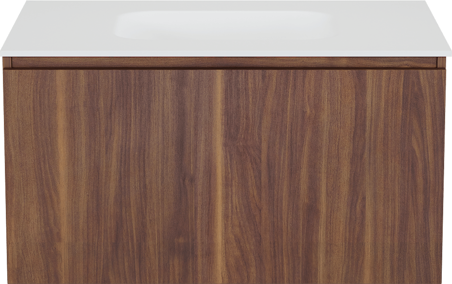 Balmani Sfera hängendes Möbelstück Set: 90 x 55 cm, Amerikanischer Nussbaum, mit Tablo Arcato Einzelwaschtisch, Solid Surface Weiß matt