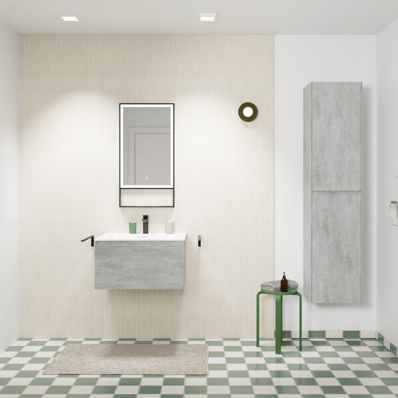 Storke Edge hängendes Möbelstück Set: 65 x 52 cm, Beton dunkelgrau, mit Mata Einzelwaschtisch, Solid Surface Weiß matt