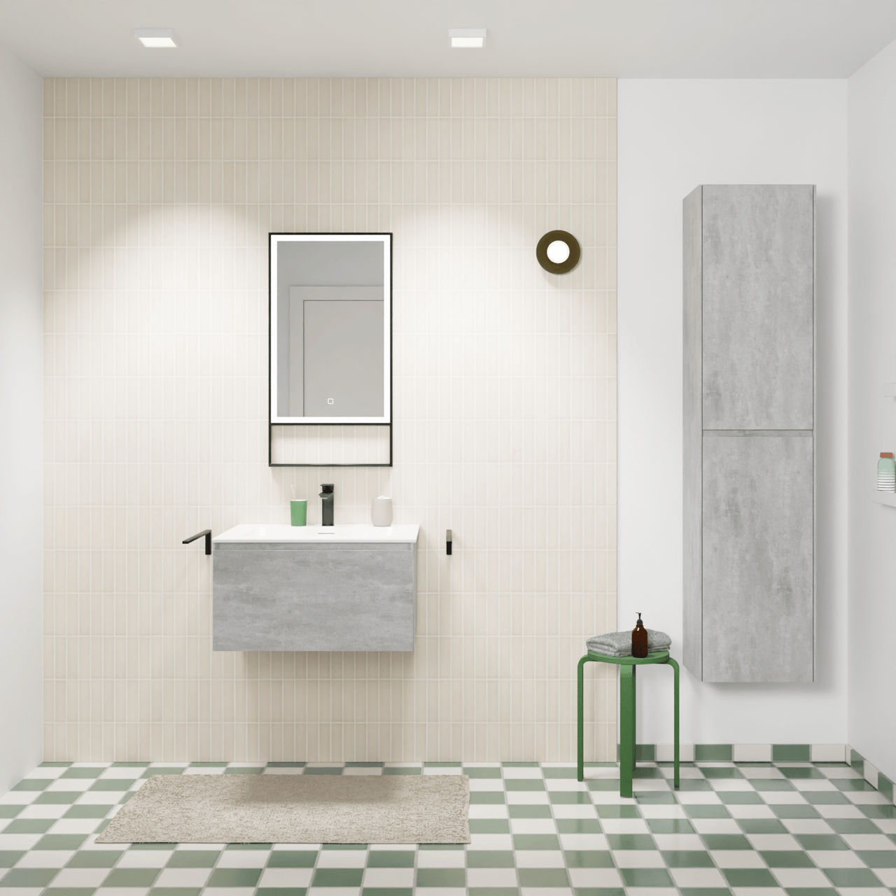 Storke Edge zwevend badkamermeubel 65 x 52 cm beton donkergrijs met Mata enkele wastafel in solid surface mat wit