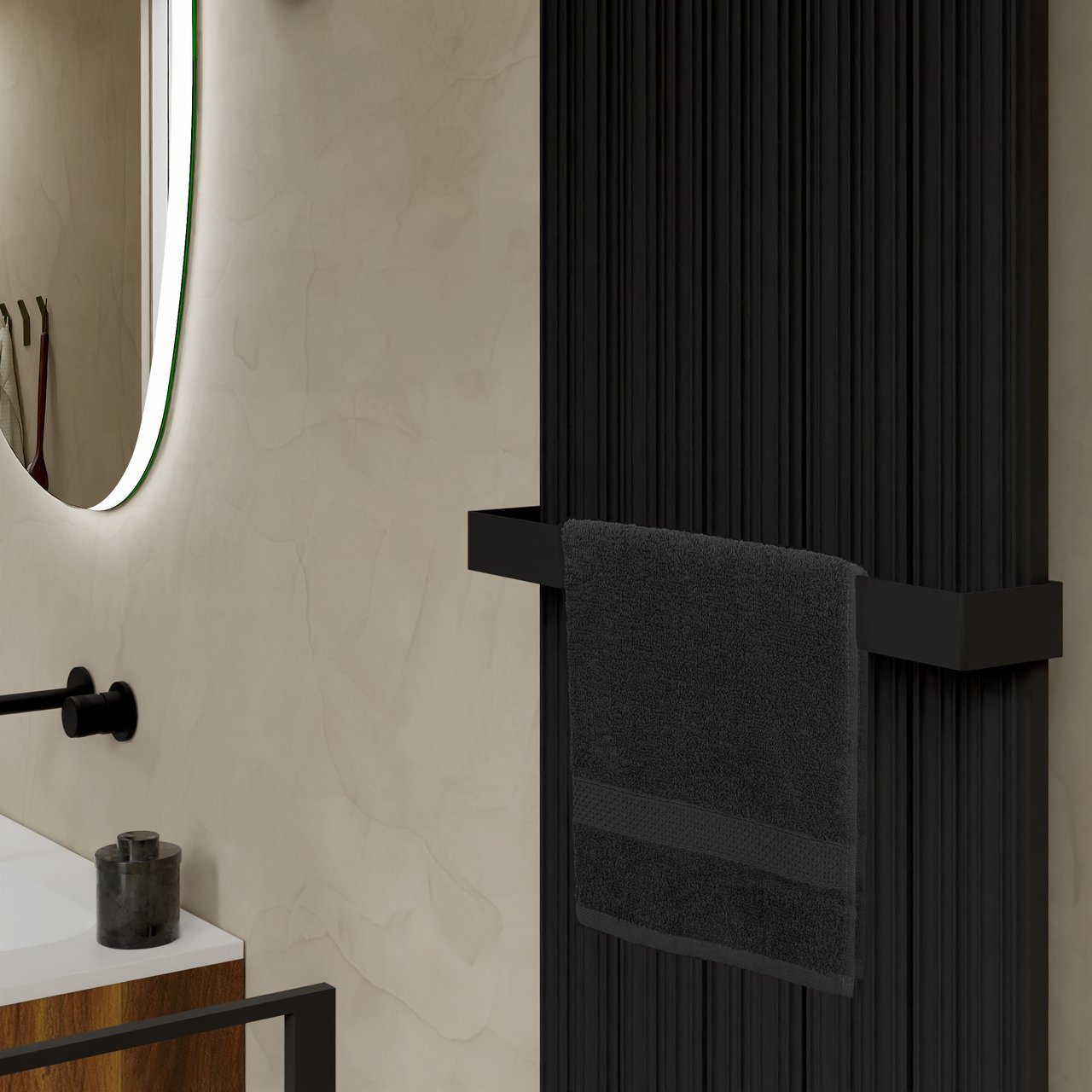 Vipera Mares sèche-serviettes simple 56,5 x 180 cm chauffage central noir mat raccordement latéral et central 1539W