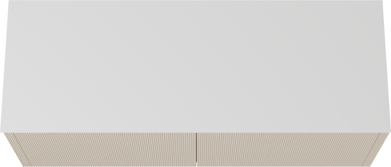 Balmani Eclips hängendes Möbelstück Set: 150 x 55 cm, Sandbeige, mit Stretto Einzel- oder Doppel Waschtischplatte Solid Surface Weiβ matt, Vertikale symmetrische gerade Rippe