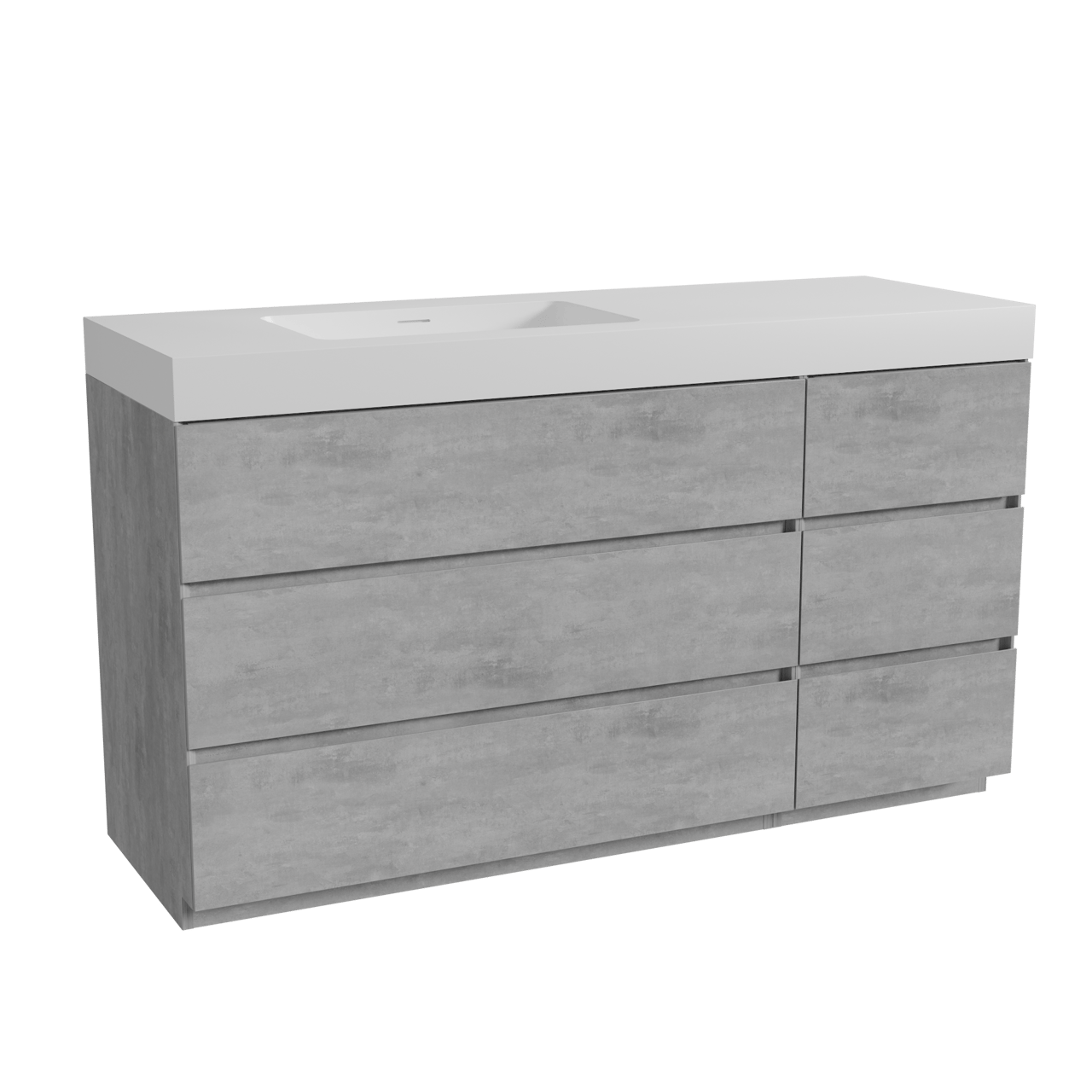 Storke Edge freistehendes Möbelstück Set: 150 x 52 cm, Beton dunkelgrau, mit Mata High Waschtisch links, Solid Surface Weiß matt