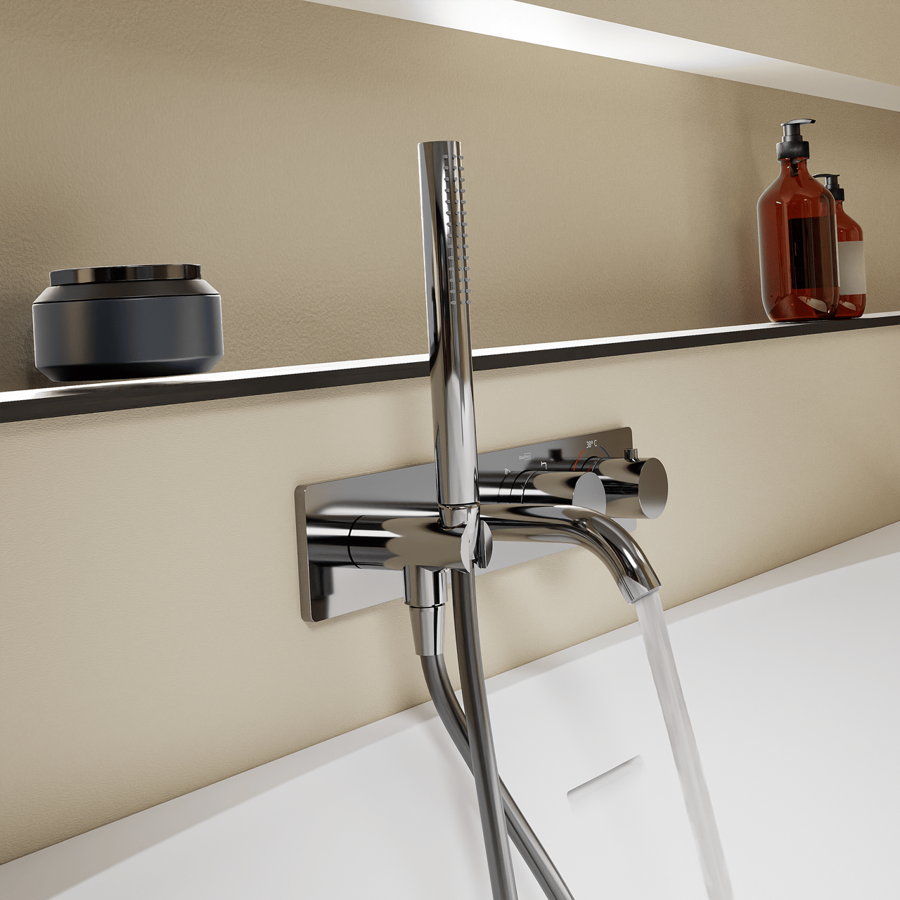 Blaufoss Round inbouw badkraan thermostatisch met handdouche chroom incl. inbouwelement