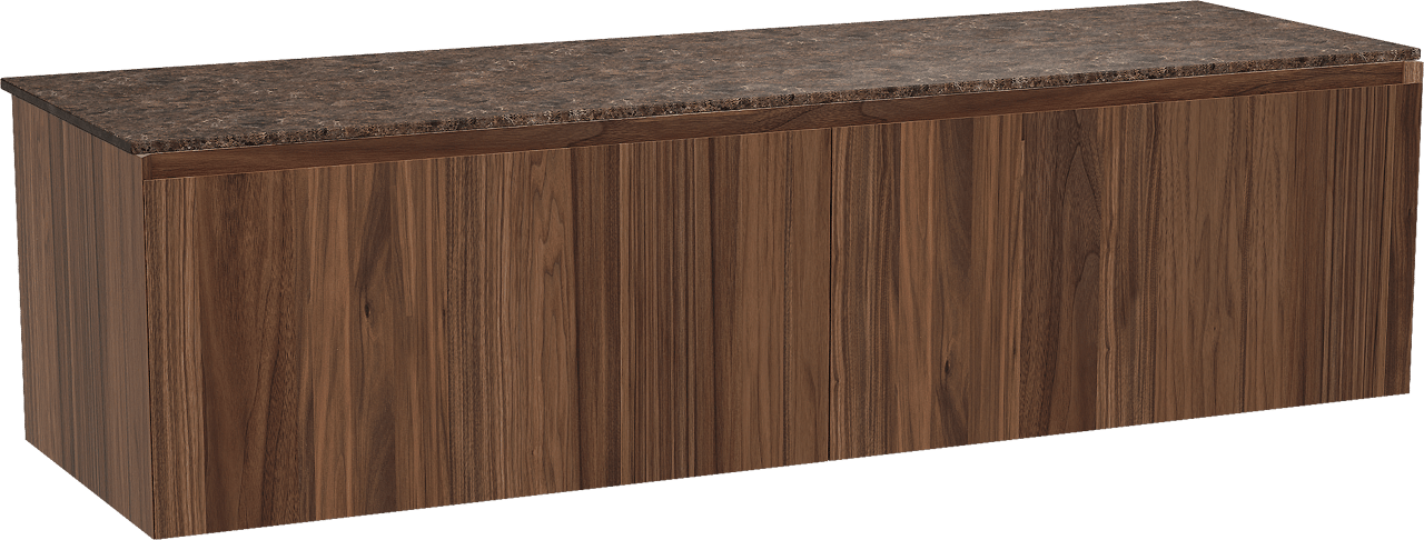 Balmani Idra zwevend badkamermeubel 180 x 55 cm notelaar met Stretto enkel of dubbel tablet in marmer dark emperador