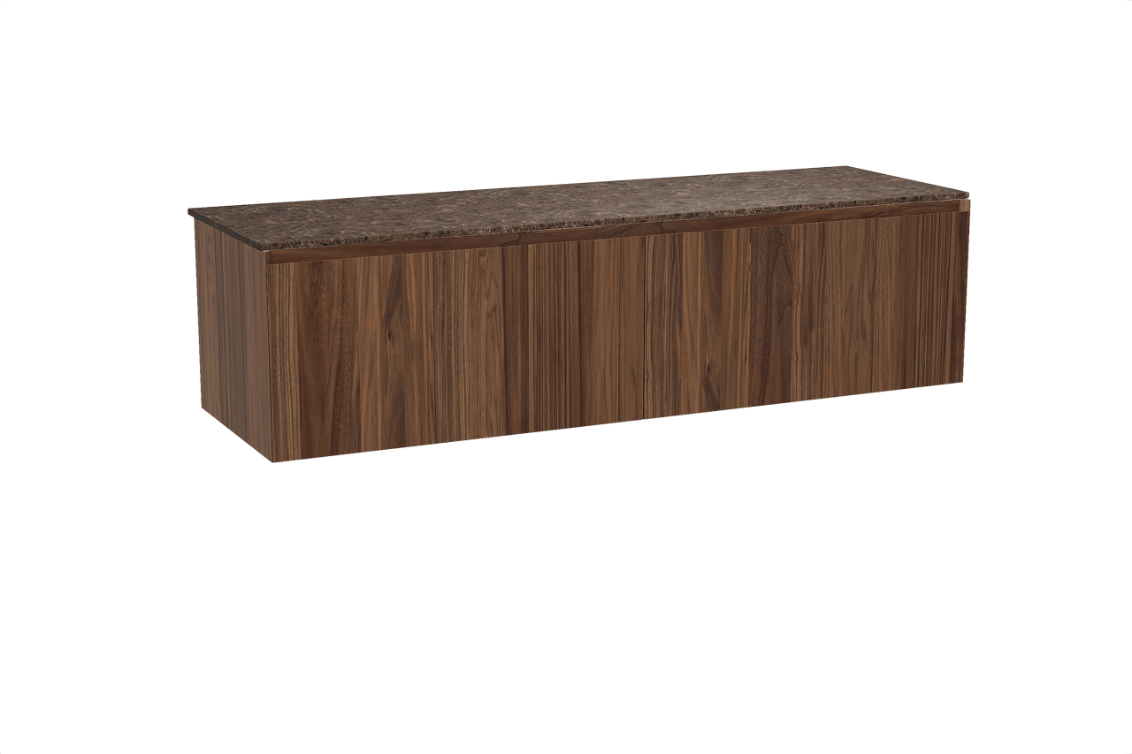 Balmani Idra hängendes Möbelstück Set: 180 x 55 cm, Nussbaum, mit Stretto Einzel- oder Doppel Waschtischplatte, Marmor Dark Emperador