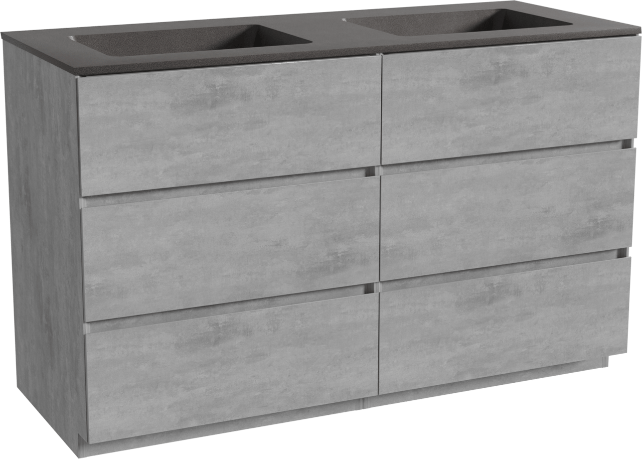 Storke Edge meuble salle de bains à poser 130 x 52 cm béton gris foncé avec Scuro double vasque en quartz noir mat