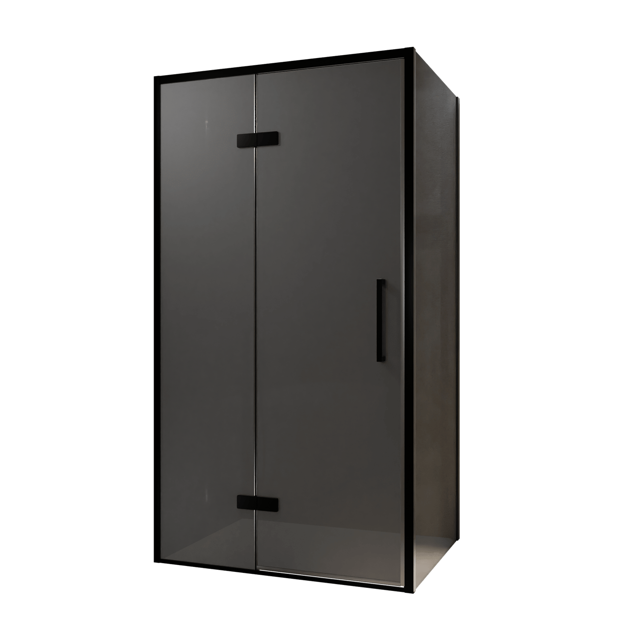 Balmani Senses Design Eckdusche: Drehtür (Links) mit fixierte Seitenwand, 100 x 80 cm, Rauchglas, Profil Schwarz, inklusive Coating