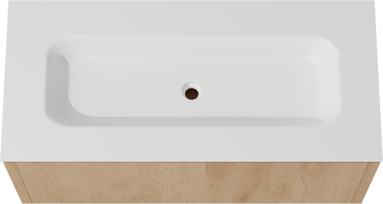 Balmani Eclips zwevend badkamermeubel 120 x 55 cm Natuur eik met Tablo Arcato enkele wastafel in Solid Surface mat wit