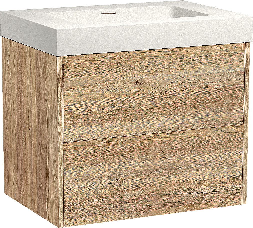 Storke Seda zwevend badmeubel 75 x 52 cm ruw eiken met Mata High enkele wastafel in solid surface mat wit