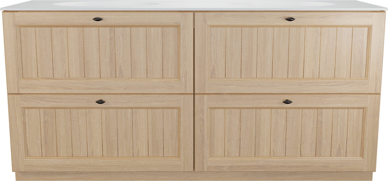 Balmani Lemon staand badkamermeubel 180 x 55 cm, fineer natuur eik met Tablo Oval dubbele wastafel in mat wit