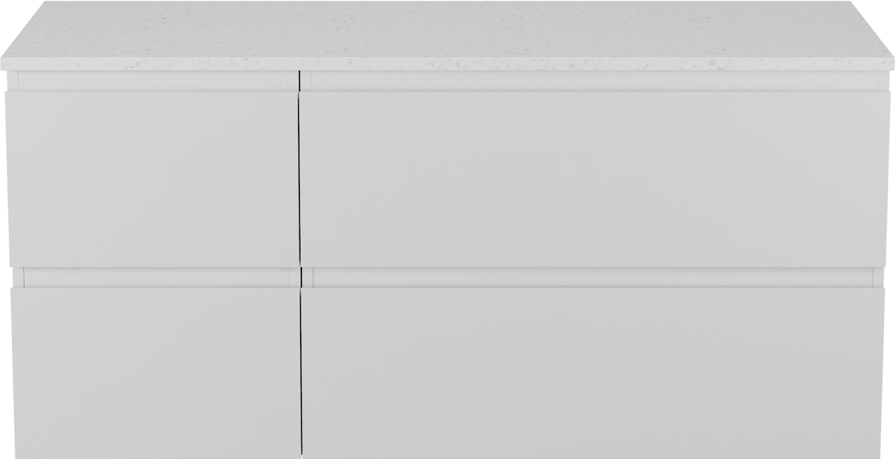 Linie Lado meuble salle de bains suspendu 120 x 46 cm blanc brillant avec Lado tablette simple ou double en mélaminé terrazzo blanc