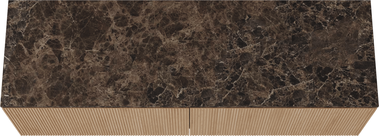 Balmani Eclips meuble salle de bains suspendu 180 x 55 cm Chêne naturelle avec Stretto tablette simple ou double en Dark Emperador marbre, Nervure droite symétrique verticale