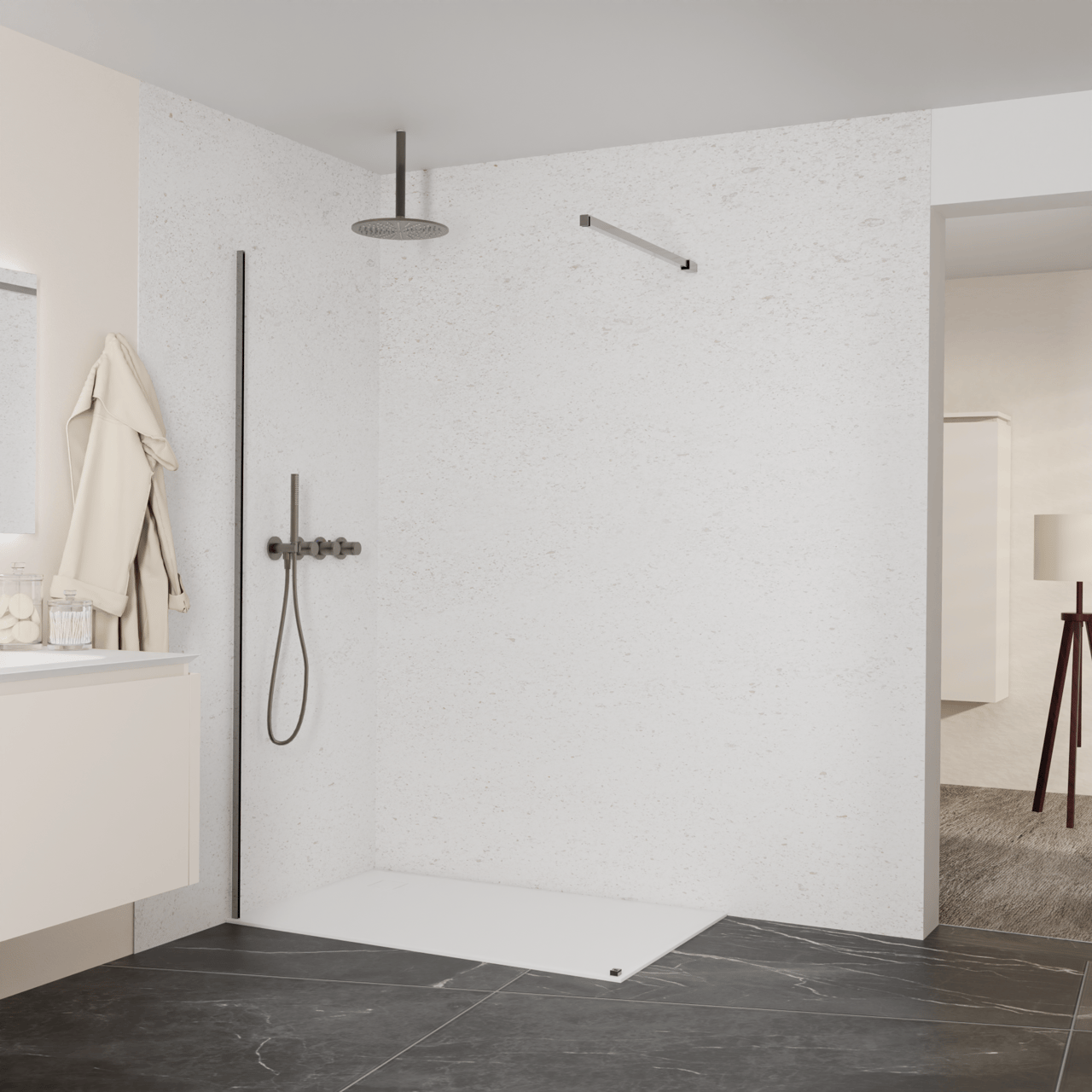 Balmani Modular douche à l'italienne: 130 x 200 cm, Verre transparent, avec coating, Profil Brushed GunMetal