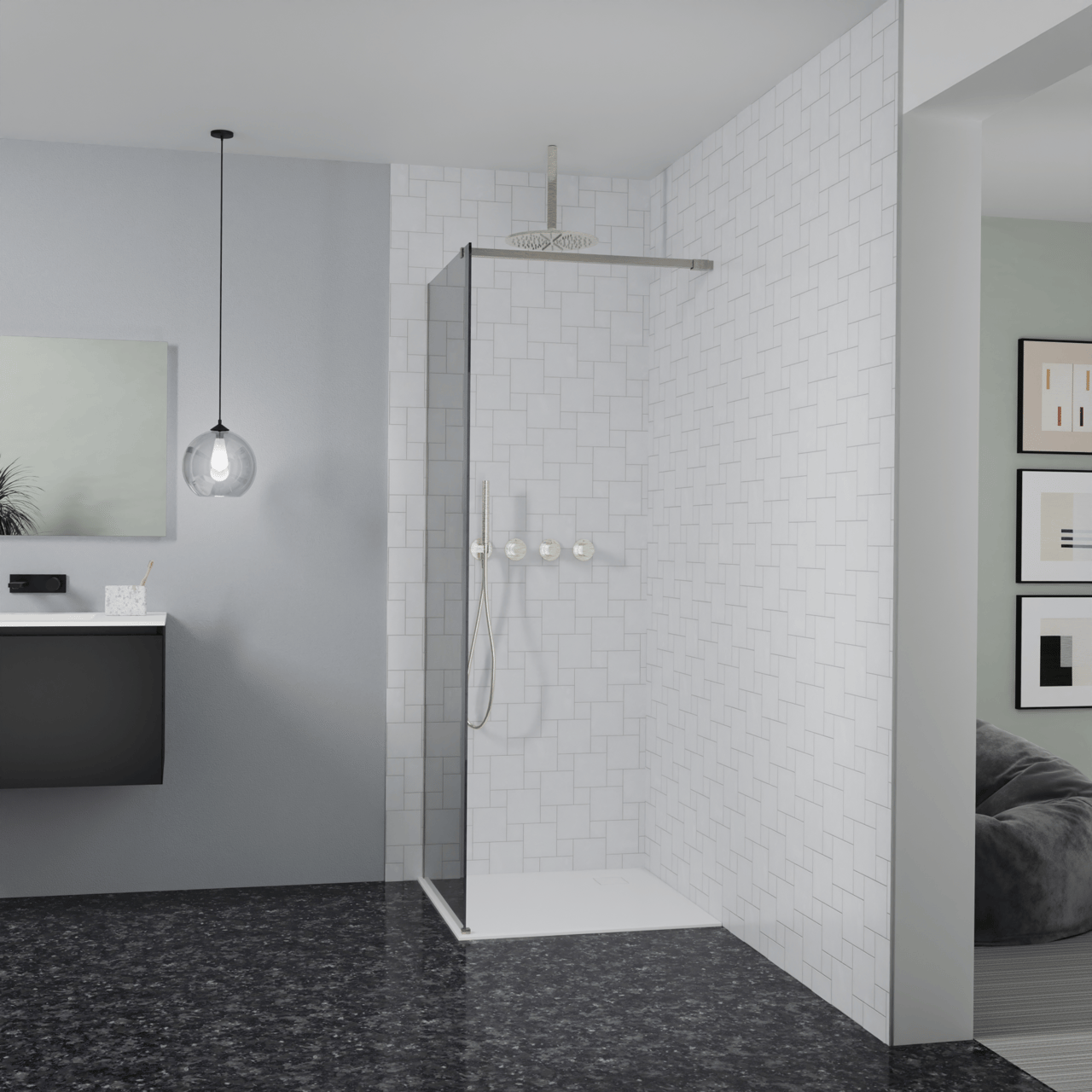 Balmani Modular douche à l'italienne: 80 x 200 cm, Miroir Reflex, Profil Brushed CoolMetal