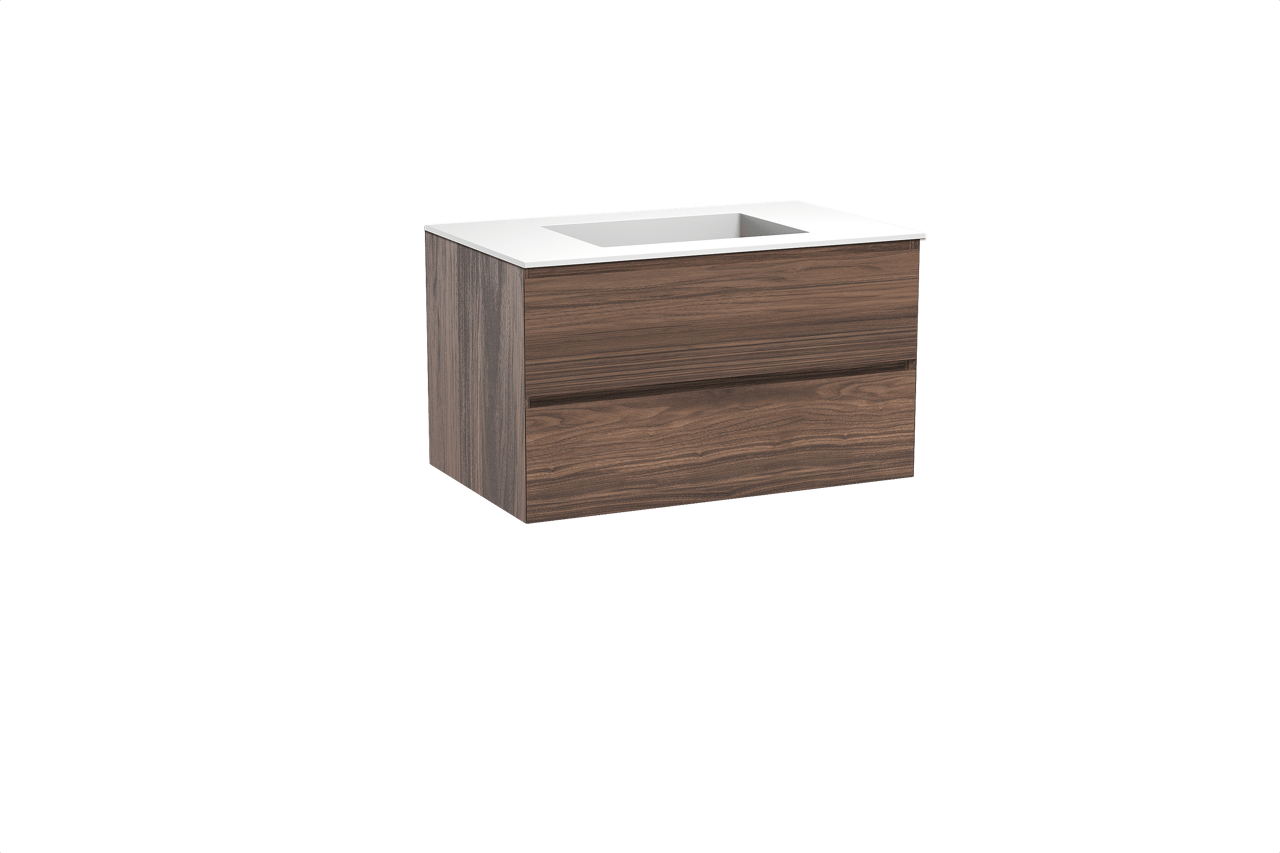 Balmani Mitra meuble salle de bains suspendu 90 x 55 cm noyer avec Tablo Stretto plan simple en solid surface blanc mat