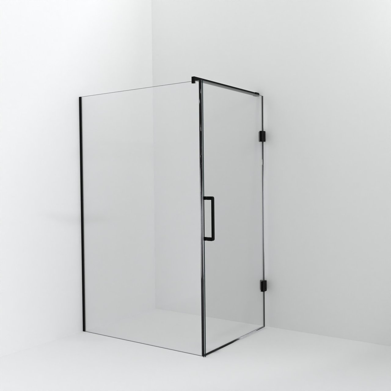 Balmani Modular douche à l'italienne avec porte: 130 x 200 cm avec porte 100 cm, Verre transparent avec coating, Profil Noir mat