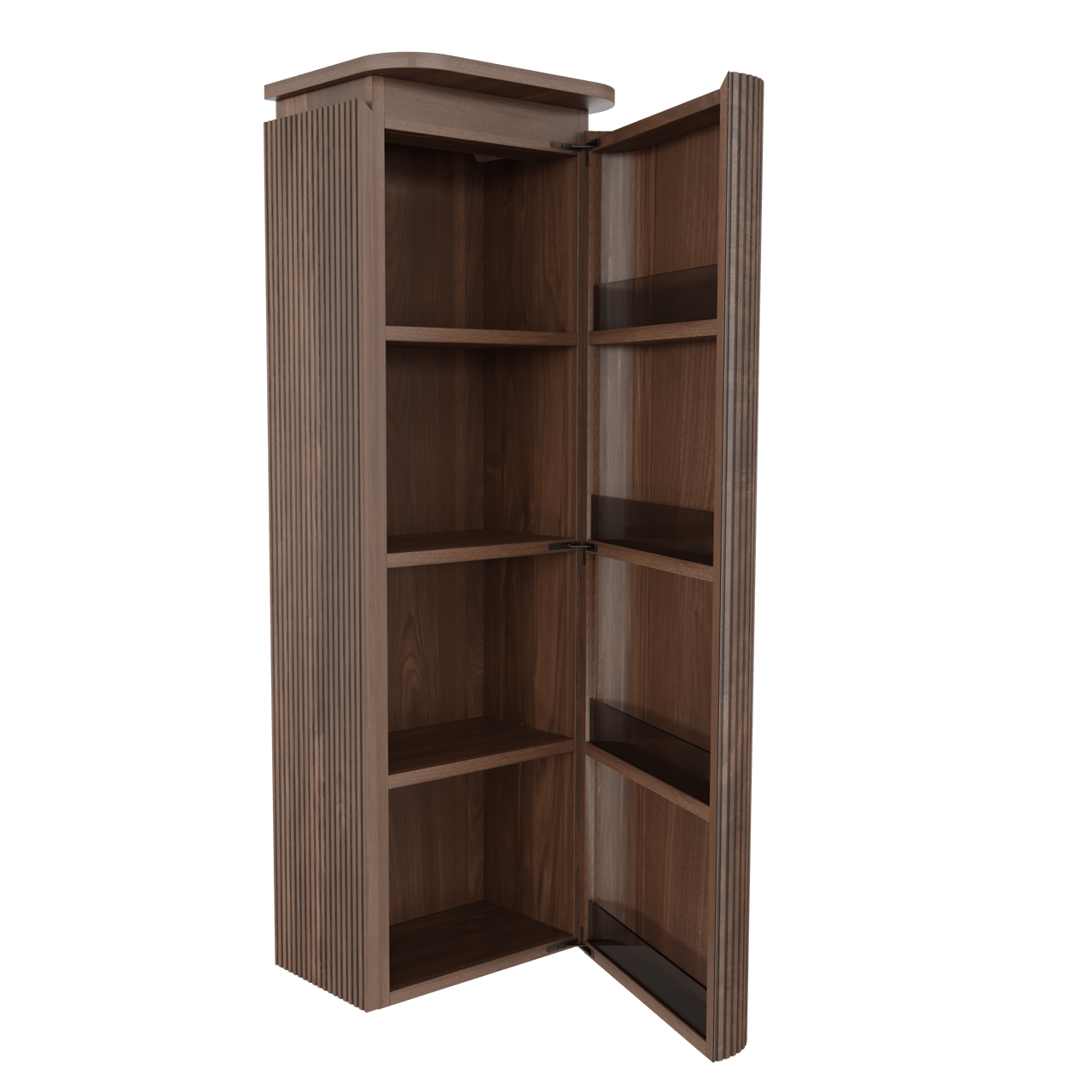 Balmani Moon zwevende badkamerkast rechts Amerikaanse notelaar 44 x 32 x 130 cm vert. sym. groef