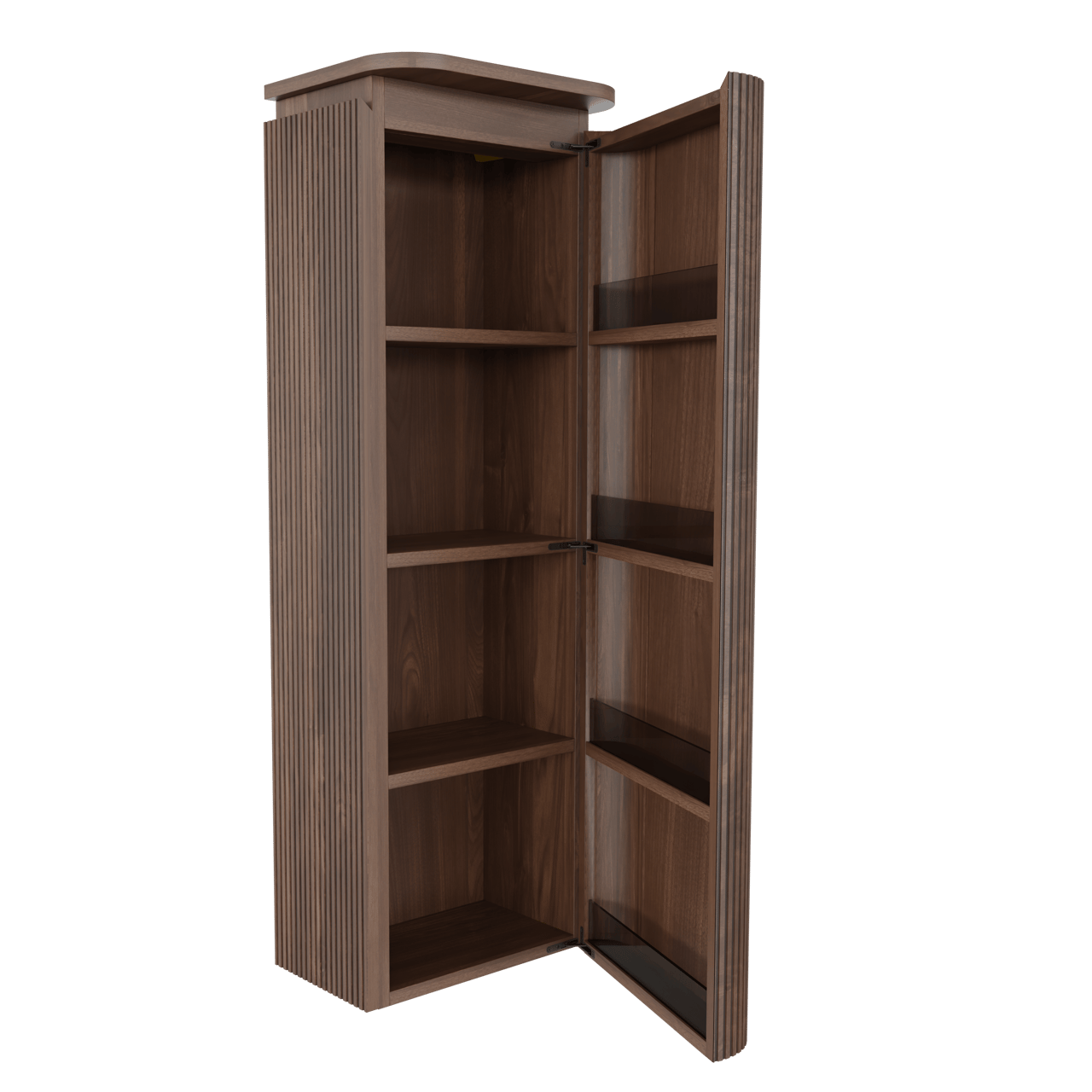 Balmani Moon zwevende badkamerkast rechts Amerikaanse notelaar 44 x 32 x 130 cm vert. sym. groef