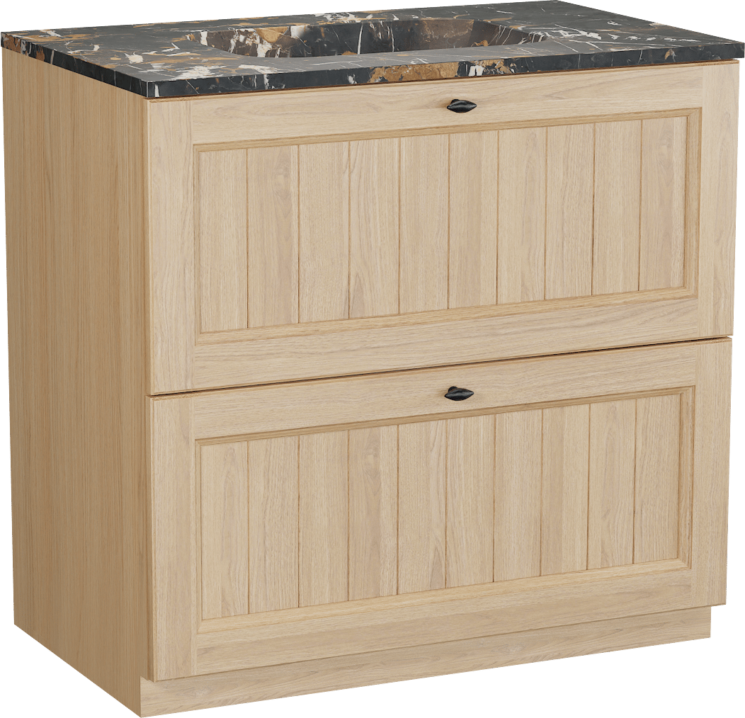 Balmani Lemon staand badkamermeubel 90 x 55 cm, fineer natuur eik met Tablo Arcato enkele wastafel in portoro gold