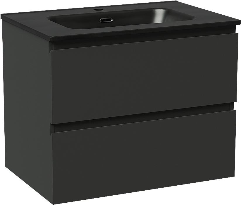 Linie Lado zwevend badmeubel 70 x 46 cm mat zwart met Baro enkele wastafel in porselein mat zwart