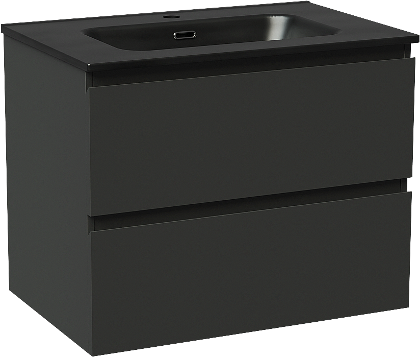 Linie Lado meuble salle de bains suspendu 70 x 46 cm noir mat avec Baro plan simple en porcelaine noir mat