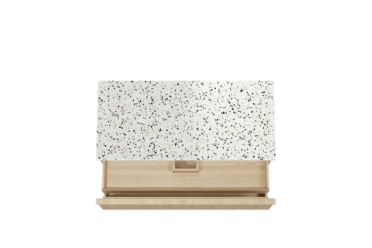 Balmani Forma meuble salle de bains suspendu 120 x 55 cm chêne naturel avec Stretto tablette simple ou double en blanc/noir mat terrazzo, Nervure circulaire asymétrique verticale