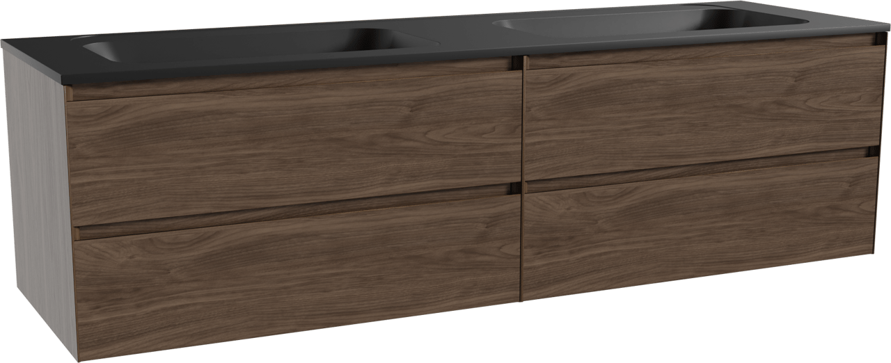 Balmani Mitra meuble salle de bains suspendu 180 x 55 cm noyer américain avec Tablo Strada double vasque en marbre composite noir mat