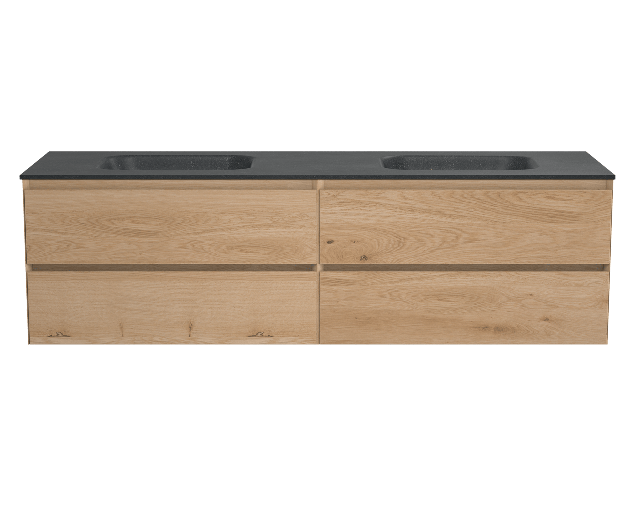 Balmani Mitra zwevend badkamermeubel 180 x 55 cm natuur eik met Tablo Arcato dubbele wastafel in verzoete graniet
