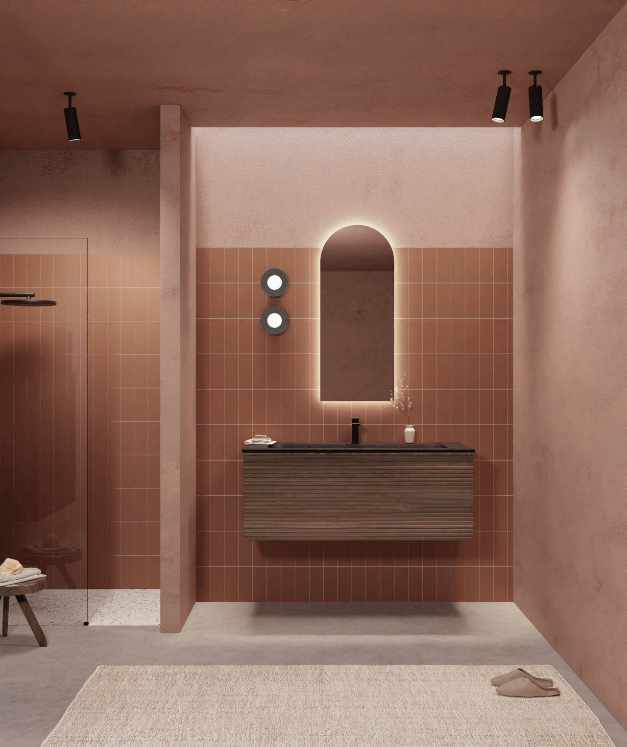 Balmani Forma meuble sous-lavabo suspendu nervure horizontale 120 x 55 cm noyer Américain 2 tiroirs