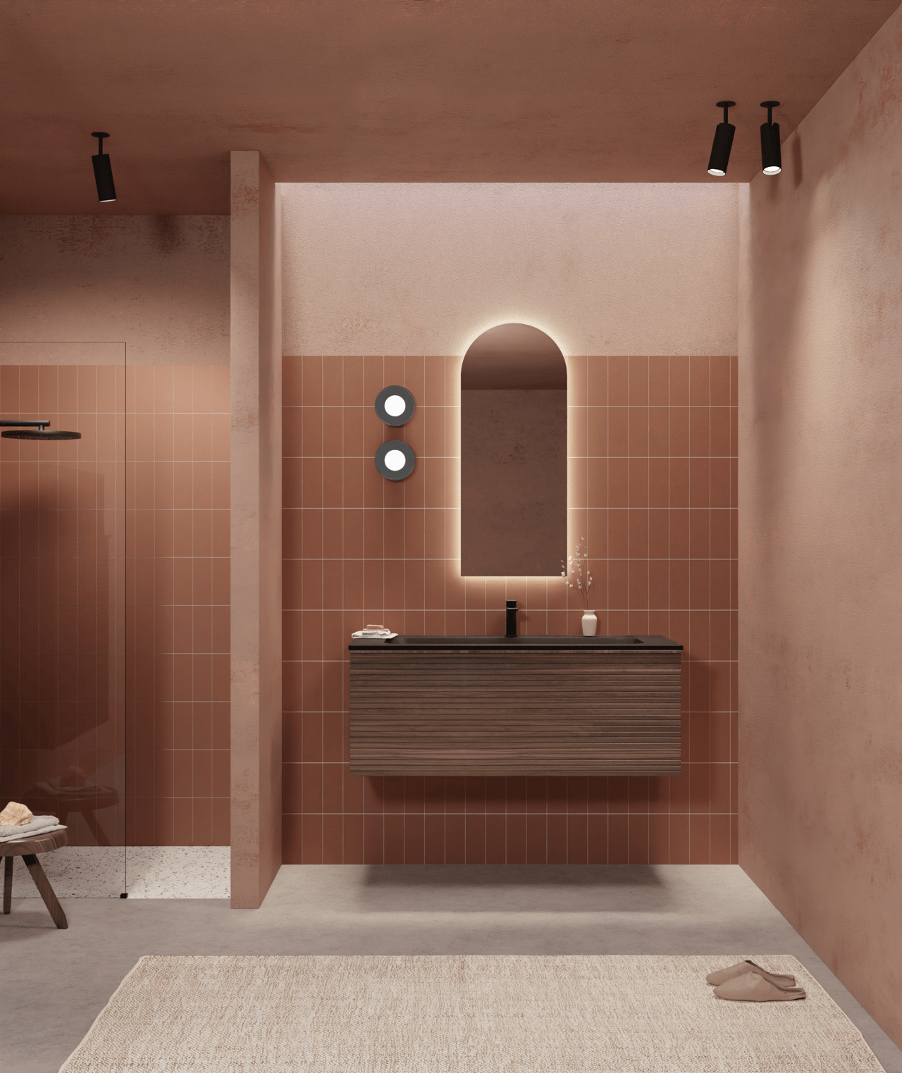 Balmani Forma meuble sous-lavabo suspendu nervure horizontale 120 x 55 cm noyer Américain 2 tiroirs