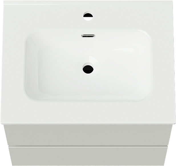 Linie Lado zwevend badmeubel 60 x 46 cm greige met Baro enkele wastafel in porselein hoogglans wit