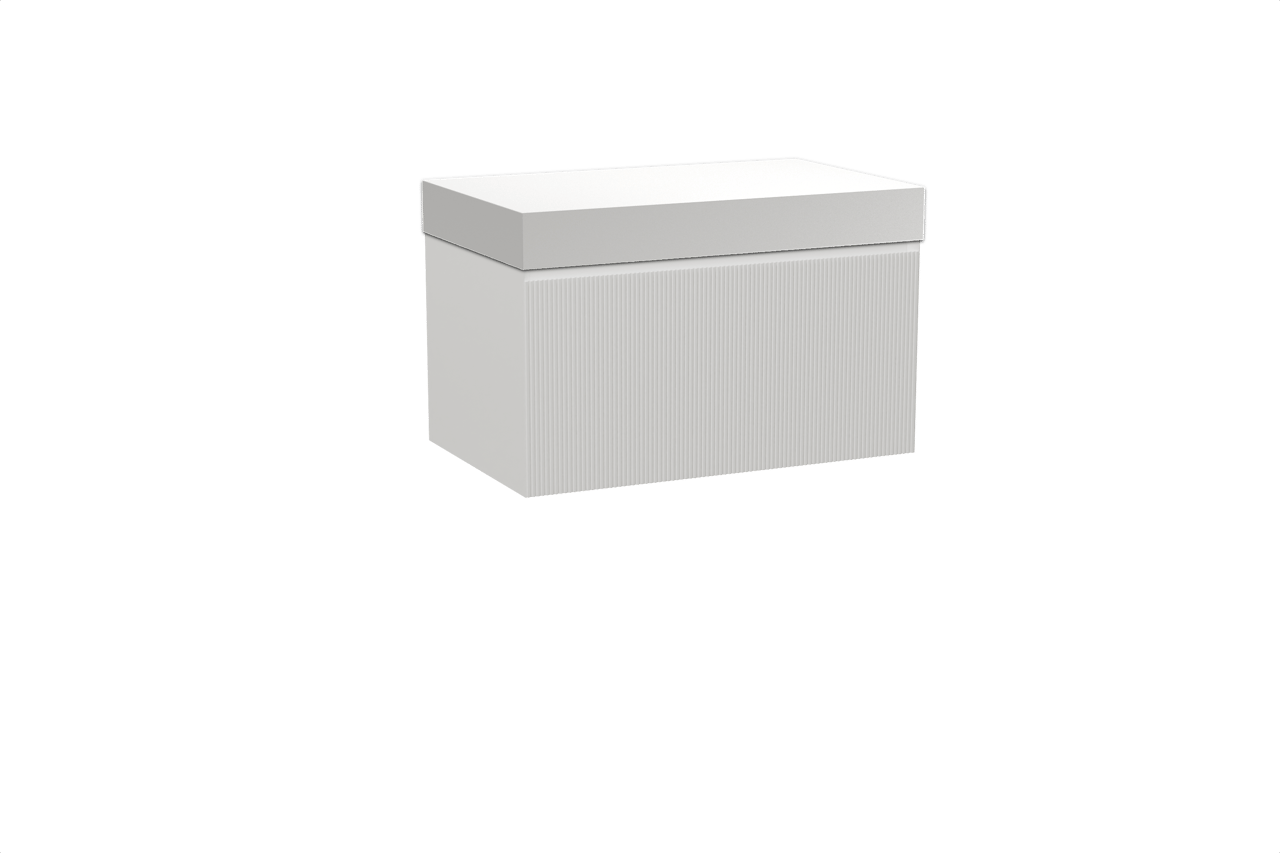 Balmani Fila hängendes Möbelstück Set: 90 x 55 cm, Weiß matt, mit Dominus Einzel Waschtischplatte, Solid Surface, Weiß matt, Vertikale symmetrische gerade Rippe