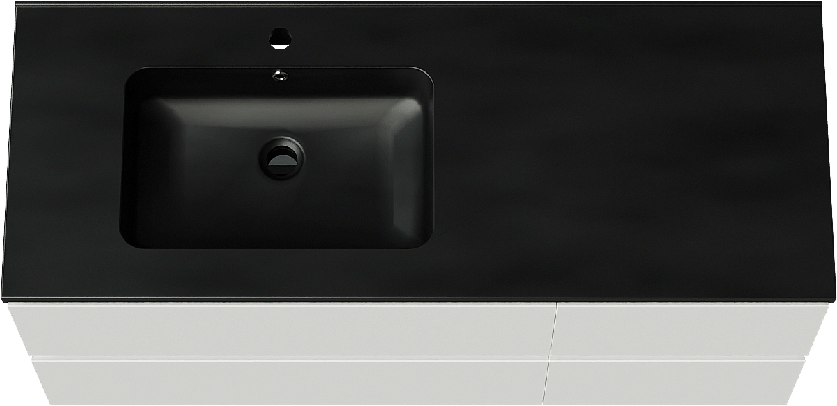 Linie Lado hängendes Möbelstück Set: 120 x 46 cm, Weiß glänzend, mit Vano Waschtisch links, Marmorkomposit Schwarz matt