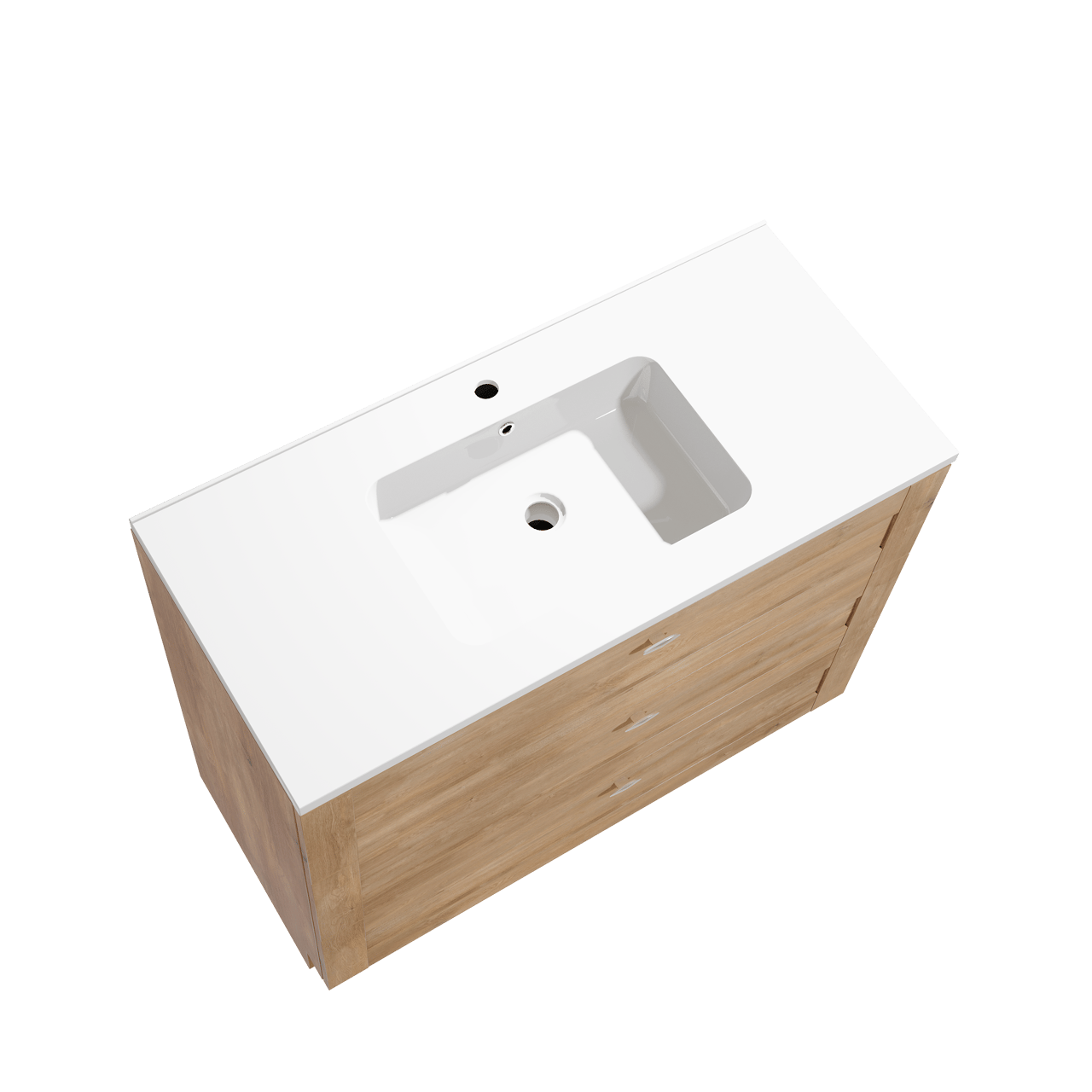 Linie Classo freistehendes Möbelstück Set: 100 x 46 cm, Naturbelassene Eiche, mit Vano Einzelwaschtisch, Marmorkomposit Weiß glänzend