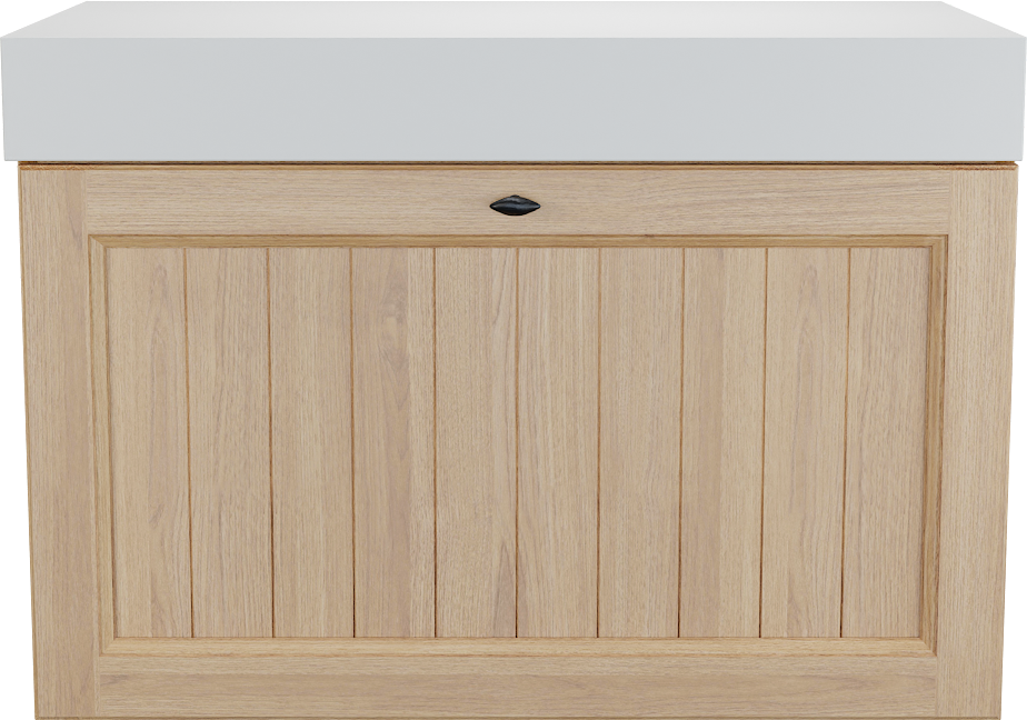 Balmani Lemon hängendes Möbelstück Set: 90 x 55 cm, Naturbelassene Eiche Furnier, mit Dominus Einzel Waschtischplatte, Weiß matt