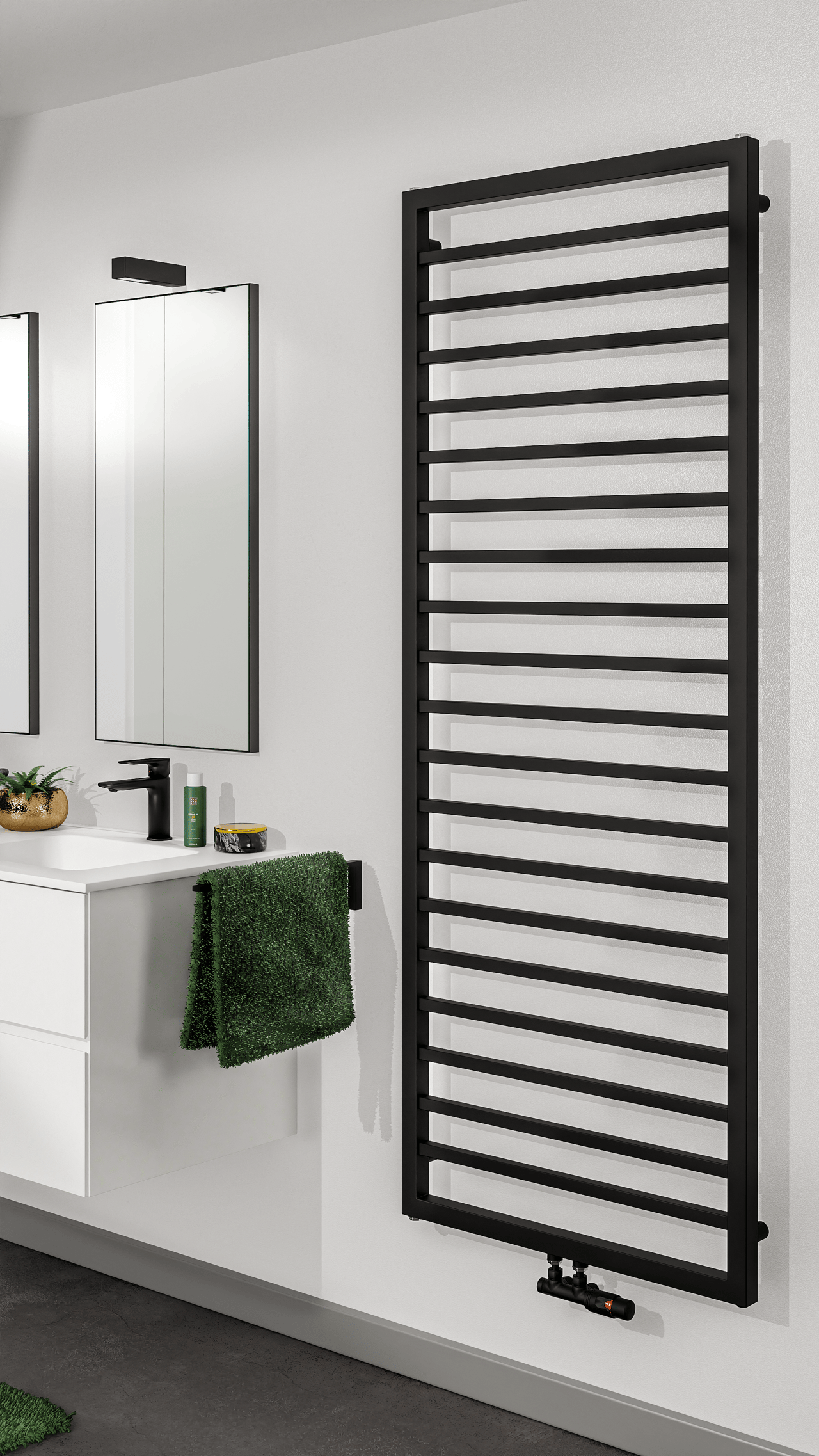 Vipera Listona sèche-serviettes simple 180 x 60 cm chauffage électrique et central possible noir mat raccordements latéral et central possibles 1030W