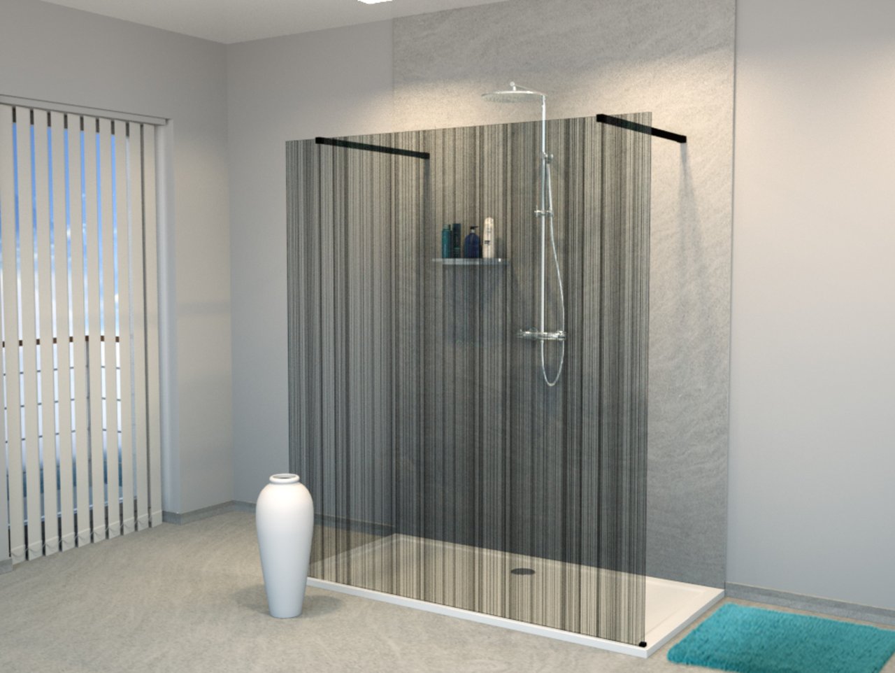 Balmani Modular inloopdouche met vrijstaande wand 180 x 200 cm barcode zwart glas mat zwart profiel