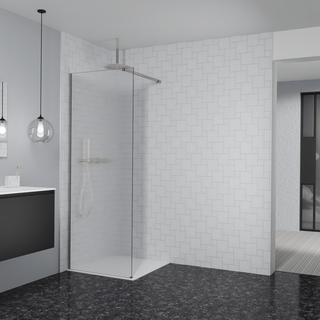 Balmani Modular inloopdouche: 80 x 200 cm, Ribs met coating, Brushed CoolMetal profielen