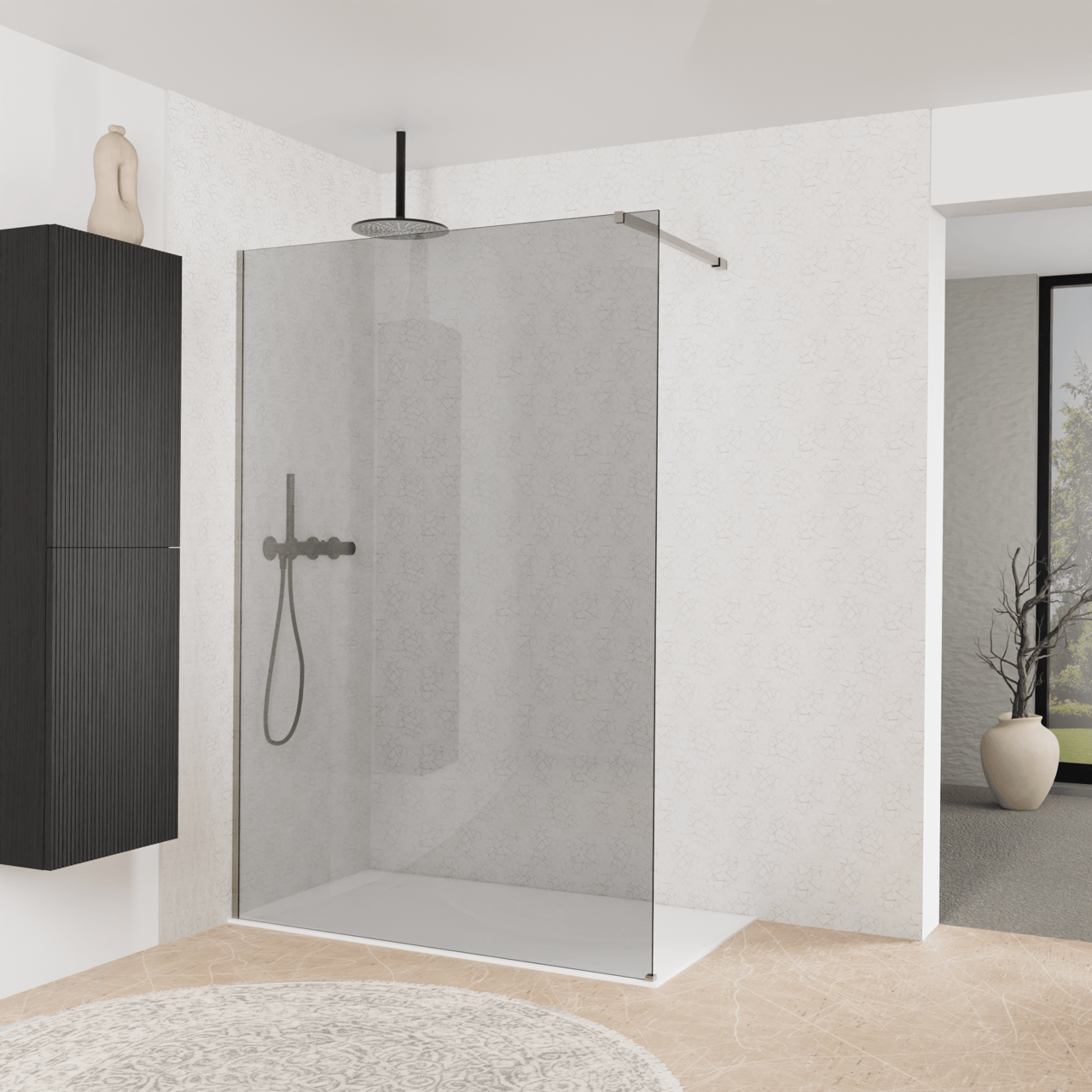 Balmani Modular inloopdouche: 140 x 200 cm, Rookglas, Brushed Inox profielen